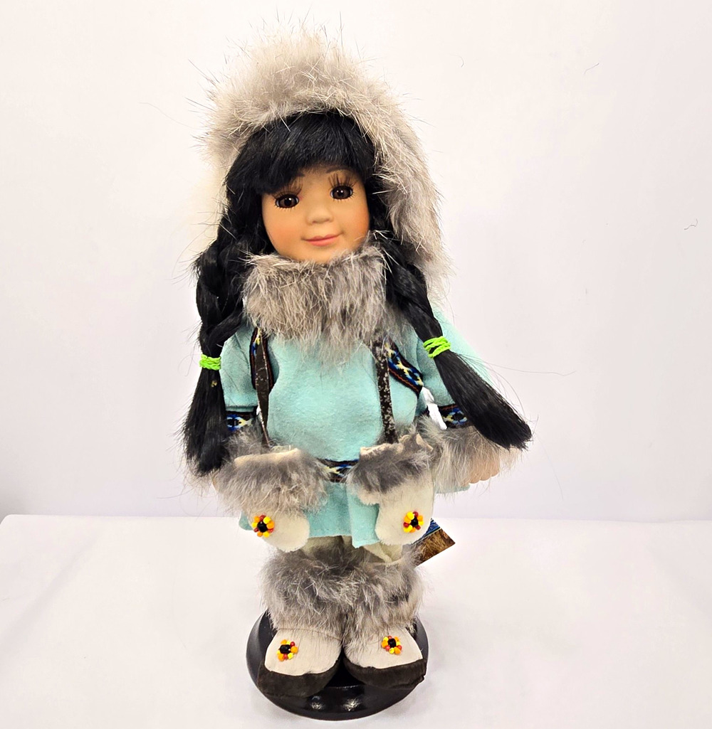 Vintage Alaskan Friends Porcelain Doll 12” Arctic Circle Native Eskimo Costume